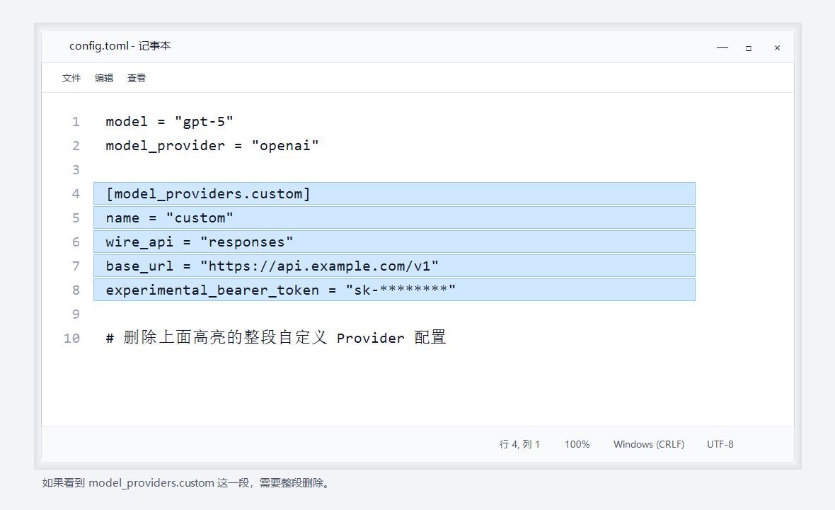 删除自定义 API Provider 配置